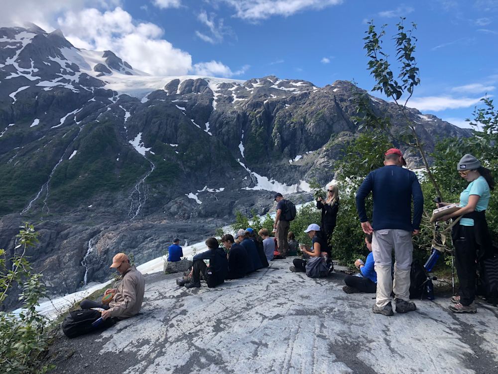 Guests taking a break on the Exit Glacier Overlook Trail